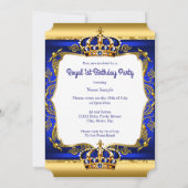 プリンス王室の1thバースデーブルー華美金ゴールドクラウン 招待状 (裏面)