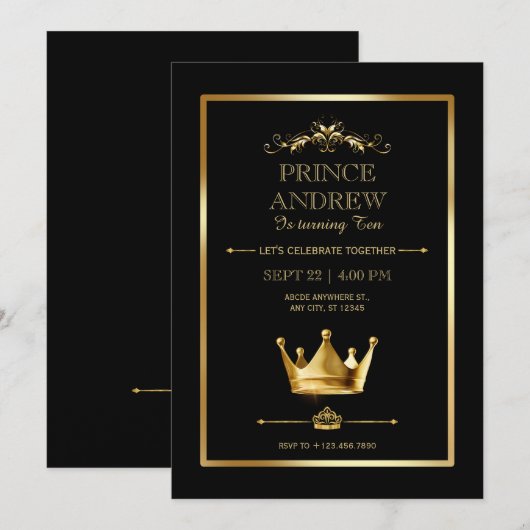 プリンス誕生日 招待状 (正面/裏面)