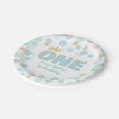 プリンス1歳誕生日ブルー金ゴールド ペーパープレート (アングル)