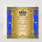 プリンス1thバースデーボーイブルー王室の金ゴールドクラウン2 招待状 (裏面)