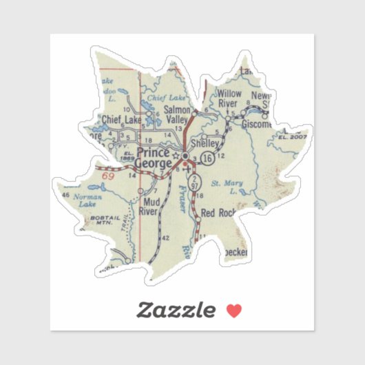 プリンス・ジョージBCの地図 シール (シート)