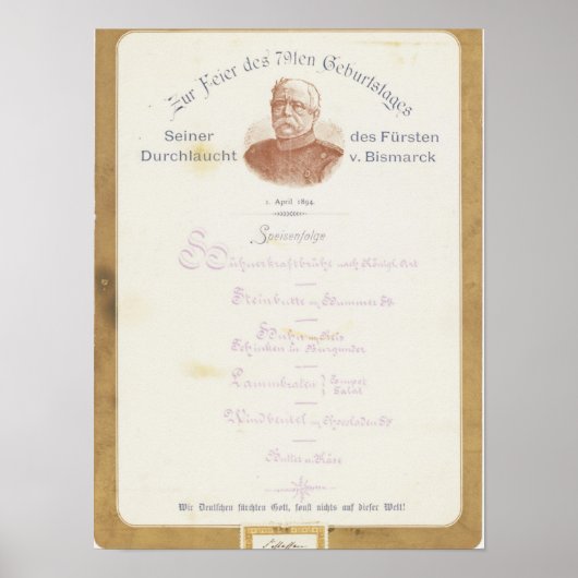 プリンス・フォン・ビスマルクスでのメニュー ポスター (正面)