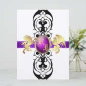 プリンス&プリンセスパープル金ゴールドシャンパン6x8 招待状 (スタンド正面)