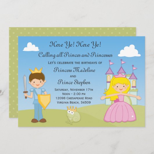 プリンス&プリンセス誕生日パーティーの招待 招待状 (正面/裏面)