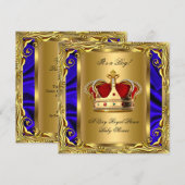 プリンス ロイヤルブルー ベイビーシャワー レガルレッド ゴールド ボーイ 4 招待状 (正面/裏面)