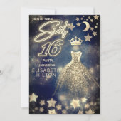 プリンセクールス金ゴールドシークンズのドレスムーンスターズ青 招待状 (正面)