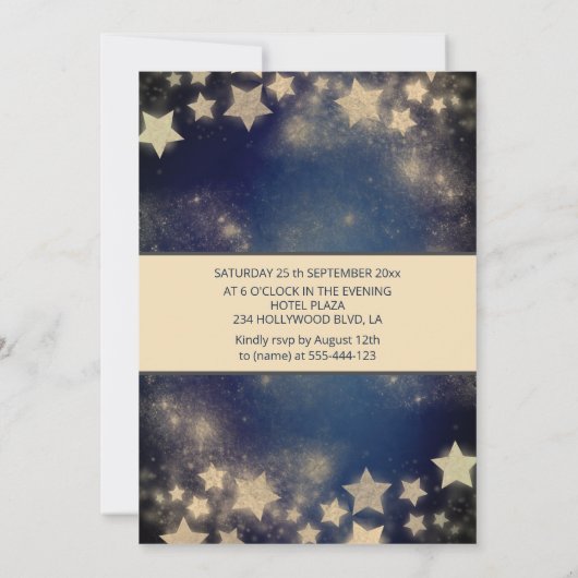 プリンセクールス金ゴールドシークンズのドレスムーンスターズ青 招待状 (裏面)