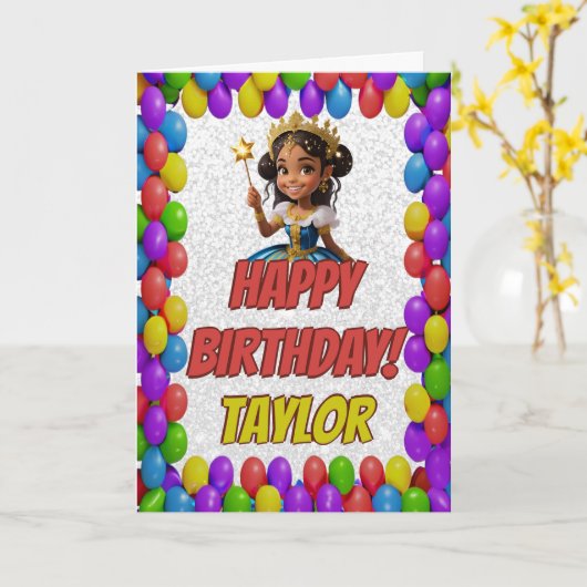 プリンセスおとぎ話あいさ王室のんかわいらし誕生日 カード (黄色い花)