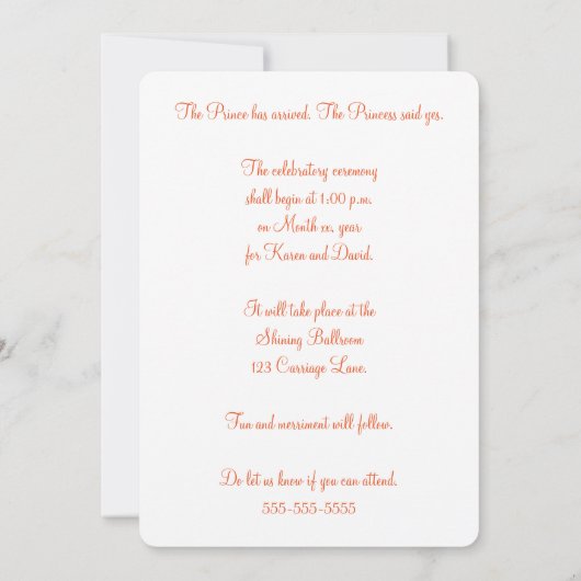 プリンセスおとぎ話かぼちゃのキャリッジの結婚式の招待 招待状 (裏面)