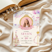 プリンセスおとぎ話ピンク金ゴールドガールズフォト誕生日 招待状