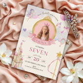 プリンセスおとぎ話ピンク金ゴールドガールズフォト誕生日 招待状