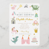 プリンセスおとぎ話ユニコーンベビーシャワー 箔招待状 (正面)