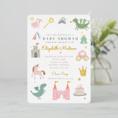 プリンセスおとぎ話ユニコーンベビーシャワー 箔招待状 (立ち正面)
