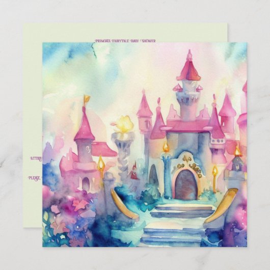 プリンセスおとぎ話：赤ちゃんシャワー 招待状 (正面/裏面)