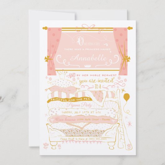 プリンセスおよびエンドウ豆の眠りのパーティの招待状 招待状 (正面)