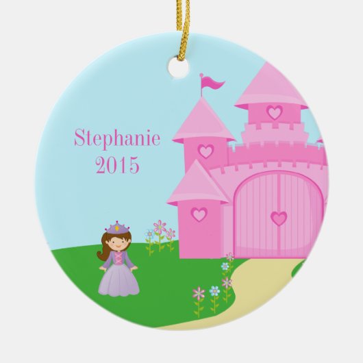 プリンセスおよび城の女の子の名前入りなオーナメント セラミックオーナメント (正面)