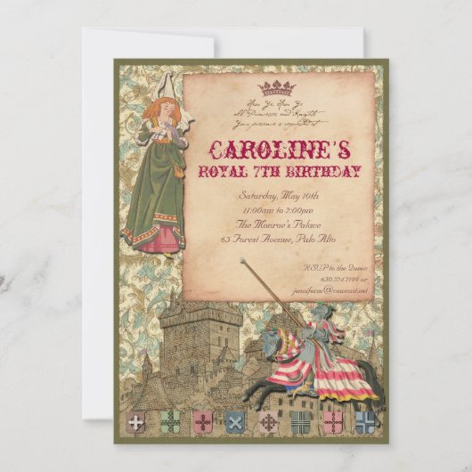 プリンセスおよび騎士パーティの招待状 招待状 (正面)