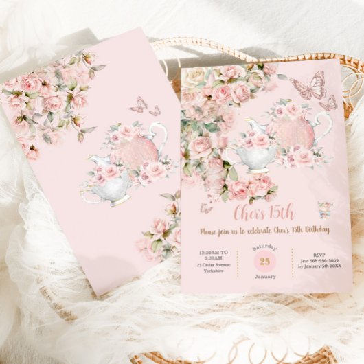 プリンセスお洒落フェアリータールキャッスルピンク誕生日 招待状