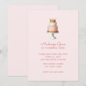 プリンセスお誕生日ケーキガールピンク 招待状 (正面/裏面)