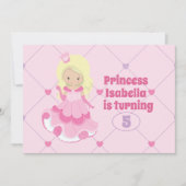 プリンセスかわいらしガールキッズピンクバースデーパーティー 招待状 (正面)