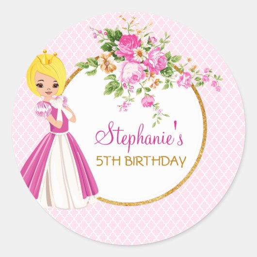 プリンセスかわいらしガールズバースデーパーティーステッカー ラウンドシール (正面)