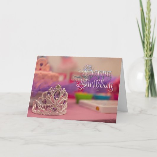 プリンセスかわいらしティアラピンクパープル誕生日カード カード (正面)