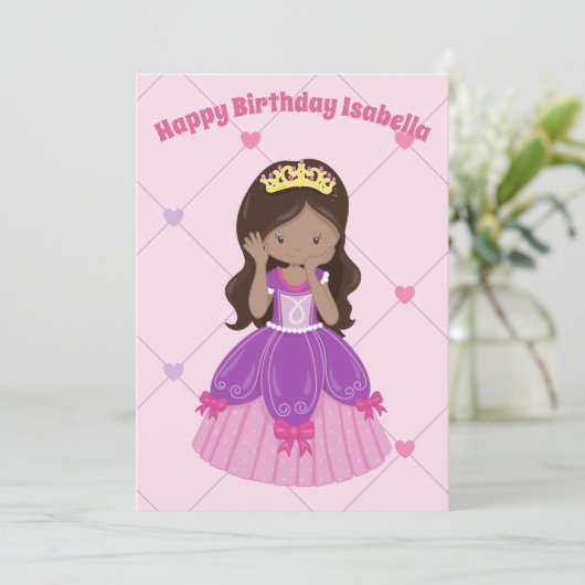 プリンセスかわいらしヒスパニカスタムックガールピンク誕生日 カード (スタンド正面)