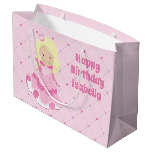 プリンセスかわいらしピンクブロンドカスタムガールズ誕生日 ラージペーパーバッグ (裏面アングル)