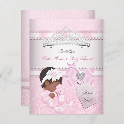 プリンセスかわいらしベイビーシャワーかわいいガールティアラ民族 招待状 (正面/裏面)