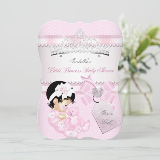 プリンセスかわいらしベイビーシャワーかわいい女の子ティアラスポット 招待状 (スタンド正面)