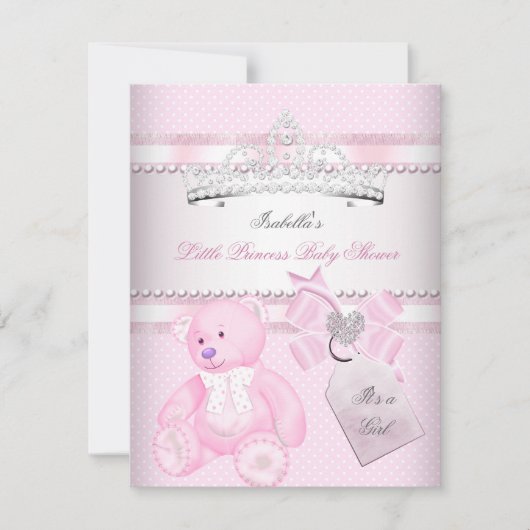 プリンセスかわいらしベイビーシャワーかわいい女の子ティアラベア 招待状 (正面)