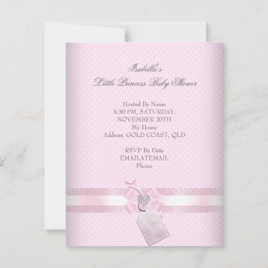 プリンセスかわいらしベイビーシャワーかわいい女の子ティアラベア 招待状 (裏面)