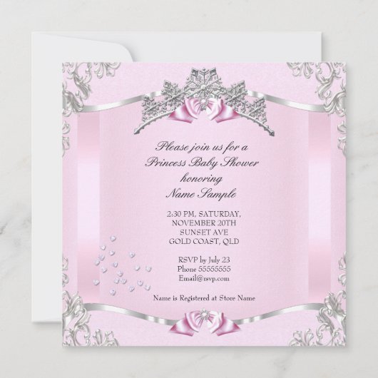 プリンセスかわいらしベイビーシャワーピンクトゥチュブルネット 招待状 (裏面)