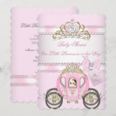 プリンセスかわいらしベビーシャワーかわいいガールキャリッジ 招待状 (正面/裏面)