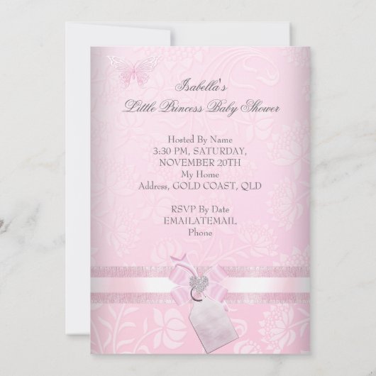 プリンセスかわいらしベビーシャワーガールバタフライティアラ 招待状 (裏面)