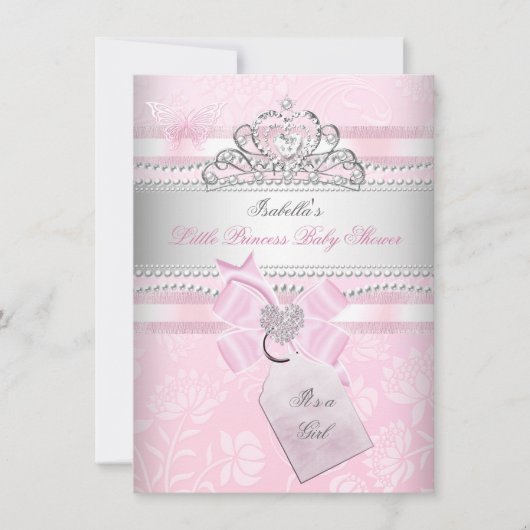 プリンセスかわいらしベビーシャワーガールバタフライハート 招待状 (正面)