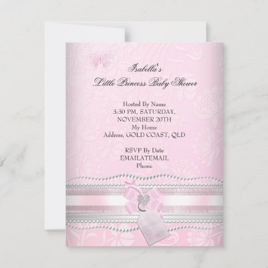 プリンセスかわいらしベビーシャワーガールバタフライ 招待状 (裏面)