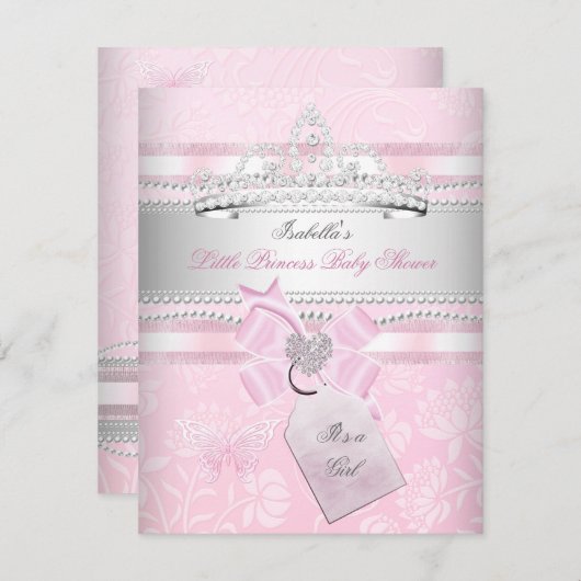 プリンセスかわいらしベビーシャワーガールバタフライ 招待状 (正面/裏面)