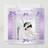 プリンセスかわいらし赤ちゃんシャワーかわいい女の子の靴3 招待状 (正面)