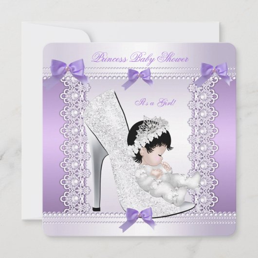 プリンセスかわいらし赤ちゃんシャワーかわいい女の子の靴3 招待状 (正面)