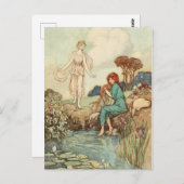 プリンセスが川のおとぎ話で髪を洗うヴィンテージ ポストカード (正面/裏面)
