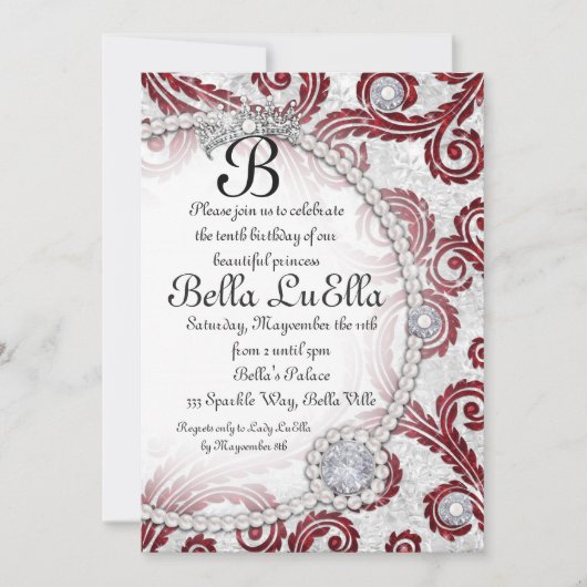 プリンセスきらきら光るダイヤモンド真珠パーティの招待状 招待状 (正面)