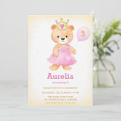 プリンセスくまちゃんピンクの女の子の誕生日招待状 招待状 (スタンド正面)