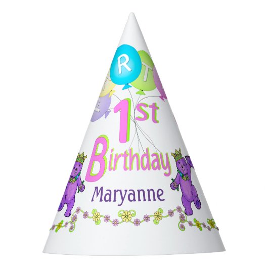 プリンセスくまの第1誕生会のおもしろい パーティーハット (正面)