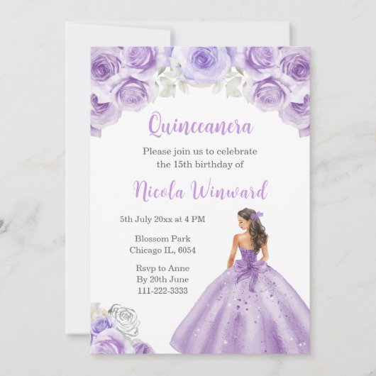 プリンセスでダスティパープルドレスキンセアニェラ 招待状 (正面)