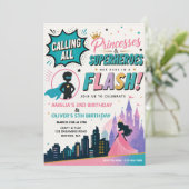 プリンセスとスーパーヒーローのジョイント誕生日招待状 招待状 (スタンド正面)