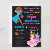 プリンセスとスーパーヒーローの誕生日の招待状のジョイント 招待状 (正面)