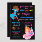 プリンセスとスーパーヒーローの誕生日の招待状のジョイント 招待状 (正面/裏面)