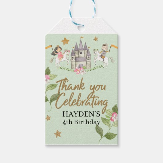 プリンセスとナイトのパーティー、プリンセス、子供の誕生日 ギフトタグ (正面)
