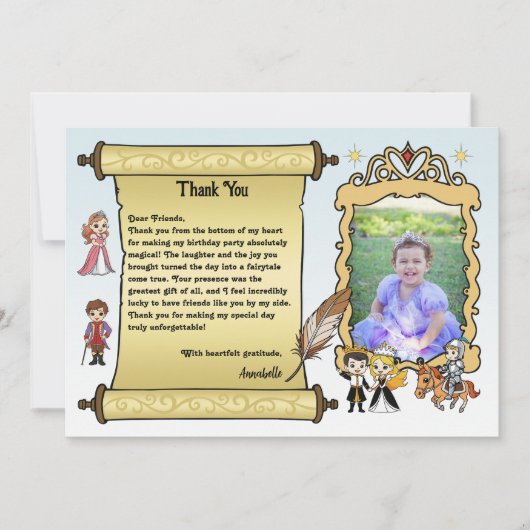 プリンセスとプリンスのおとぎ話かわいい王室の写真 サンキューカード (正面)